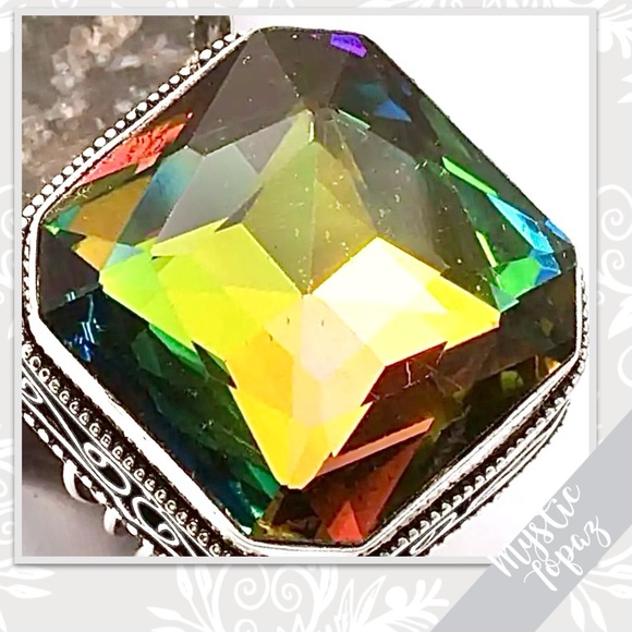 Mystic Topaz Silver Eclectic Artisan Ring, 7.25 (Yellow, Red, Green, Purple)
